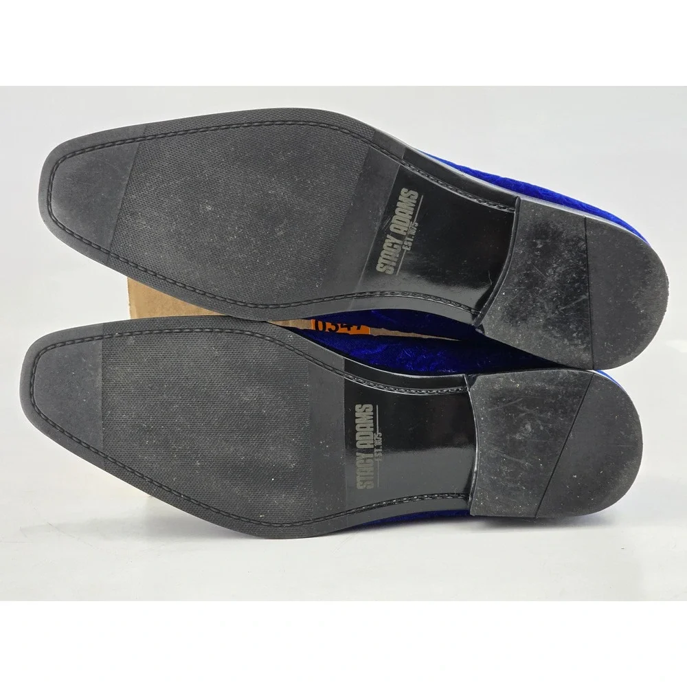 Stacy Adams Vion Velvet Loafers Mens Size 9 Royal Blue Paisley Slip On - VG‎